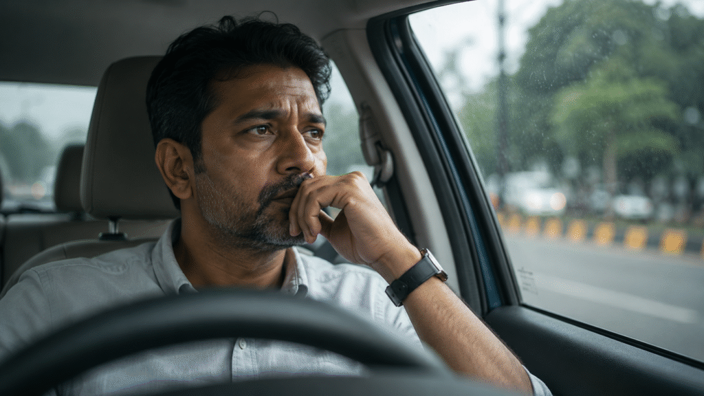 me pensive in the car